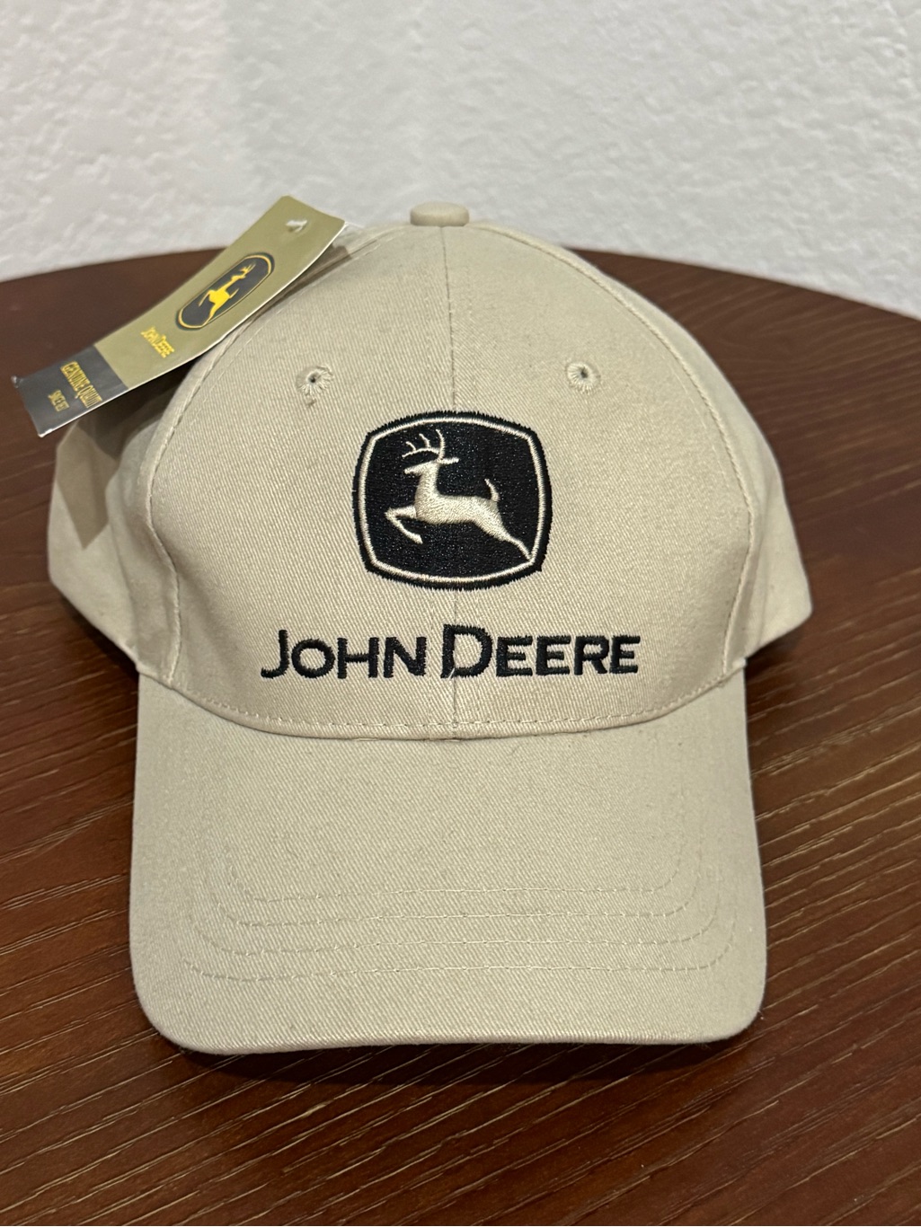 John Deere Beige And Black Embroidered Logo Cap  Hat